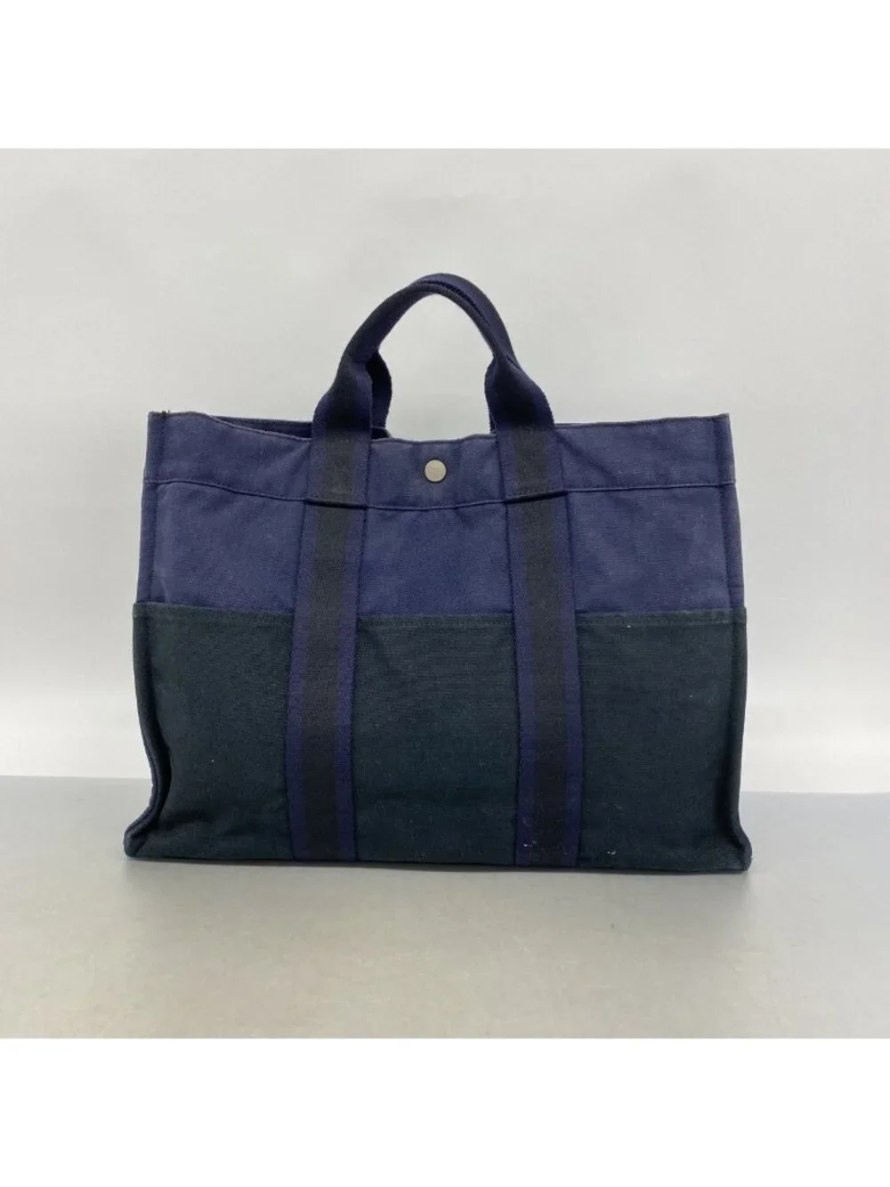Hermes Tote Fourre Tout MM Canvas Navy Black Silver
